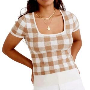 Madewell Womens Square Neck Sweater Tee in Gingham Print Size M